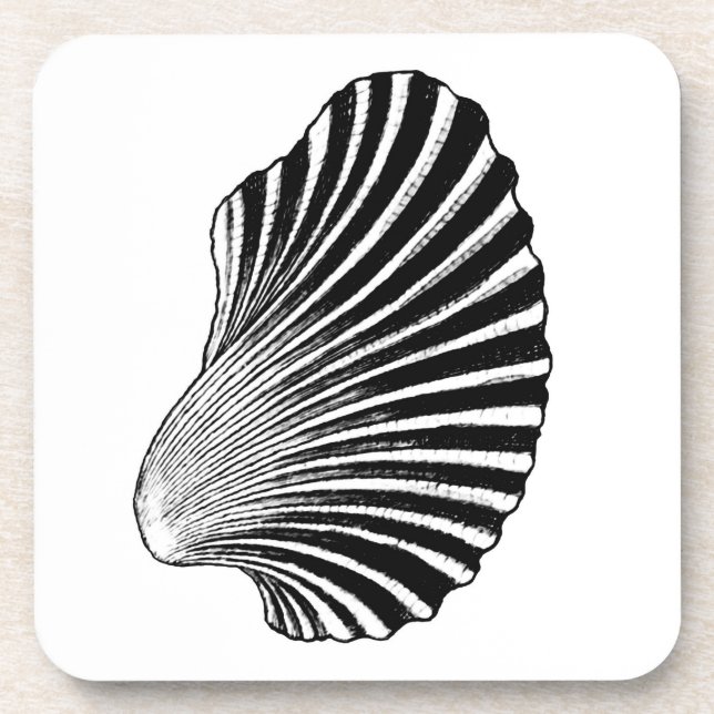 Porta-copo Impressão de Bloco de Shell Scallop, Preto e Branc (Frente)