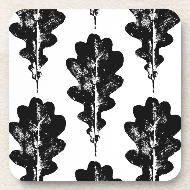 Porta-copo Impressão de Folha de Carvalho Preto e Branco (Frente)