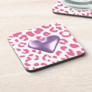 Porta-copo Impressão de leopardo rosa com desenho de coração
