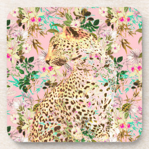 Porta-copo Impressão de leopardo tropical floral havaiano