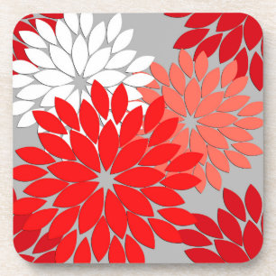 Porta-copo Impressão de Quimono Floral Moderna, Vermelho Cora