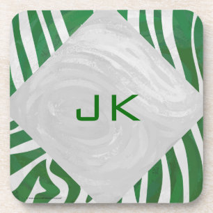 Porta-copo Impressão de Zebra Monograma Verde e Branco