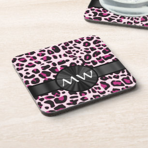 Porta-copo Impressão e monograma rosa-leopardo