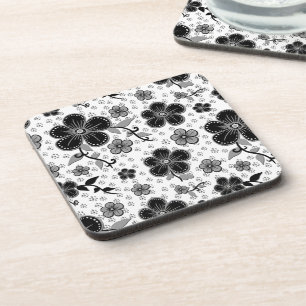 Porta-copo Impressão Floral Preto e Branco