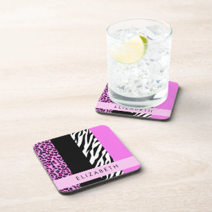 Porta-copo Impressão Leopardo, Impressão Zebra, Rosa, Seu Nom
