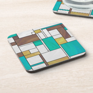 Porta-copo Impressão Mondrian Marrom Amarelo Verde Água