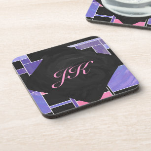 Porta-copo Impressão preto roxo mondriano