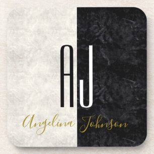 Porta-copo Iniciais Modernos Preto e Branco Monogramados