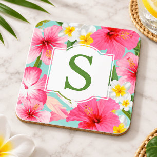 Porta-copo Inicial de Monograma Floral Verde Tropical Persona