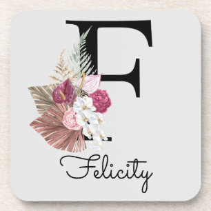 Porta-copo Inicial F Moderno Rosa Boho Floral Feminino