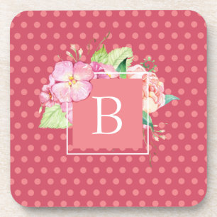 Porta-copo Inicial Feminina Personalizada com Pontos Rosa e F
