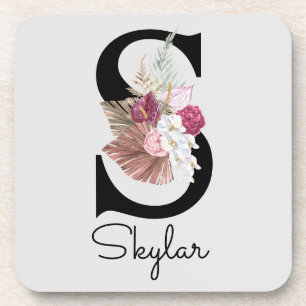 Porta-copo Inicial S Monogramada Rosa Boho Floral