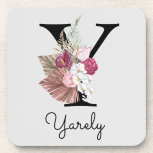 Porta-copo Inicial Y Monogramada Rosa Floral Boho