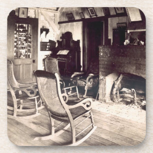 Porta-copo Interior de uma barraca de madeira americana,