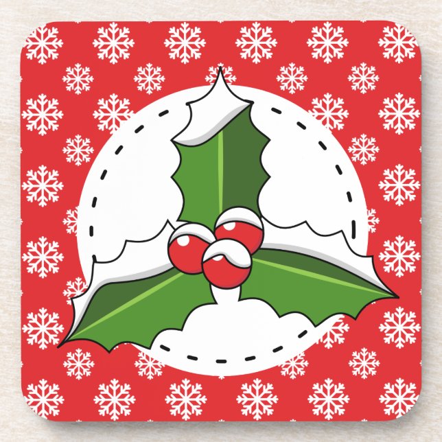 Porta-copo Inverno, natal, groselha, bagas, folhas, s (Frente)