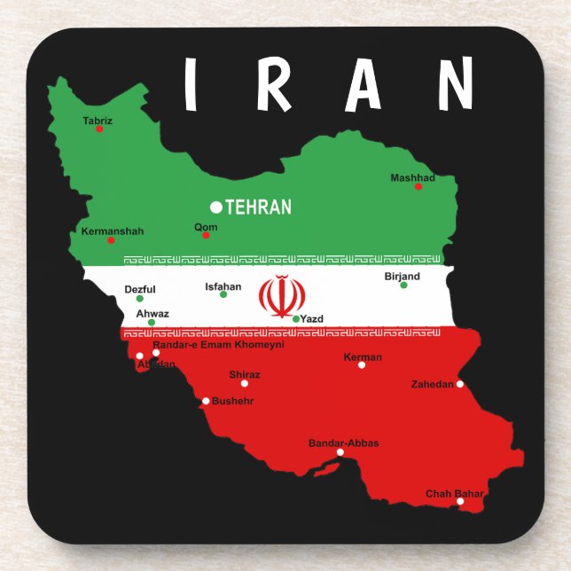 Porta-copo Iran Map with Flag and Emblem (Frente)