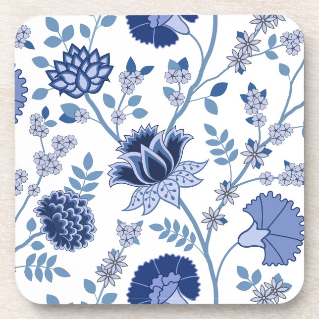 Porta-copo Jacobean Floral Lg Pattern Blue em Branco (Frente)