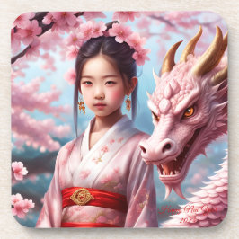 Porta-copo Jahr des Drachen 2024 - Mädchen zwischen Kirschblü