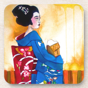 Porta-copo Japonês Geisha com quimono azul