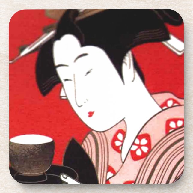 Porta-copo Japonesa Lady Tea Servindo Cerimonia Art Impressão (Frente)