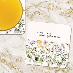 Porta-copo Jardim de Flores Silvestres Aquareladas Monogramad