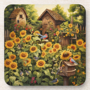 Porta-copo Jardim de Girassóis 12 Casas de Pássaros Azuis Pás