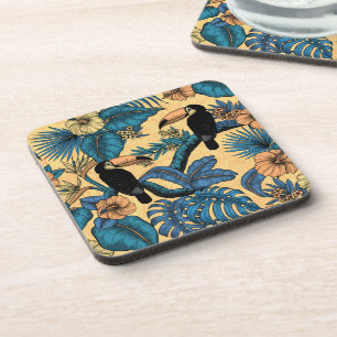 Porta-copo Jardim tucano em amarelo e azul