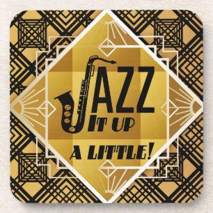 Porta-copo Jazz de art déco saxofone preto música ouro