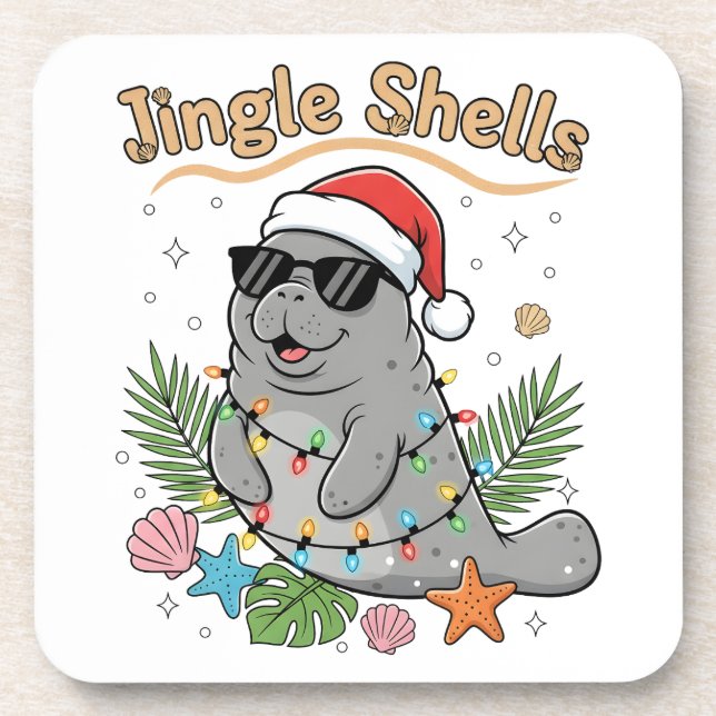 Porta-copo Jingle Shells Tropical Santa Manatee Christmas (Frente)