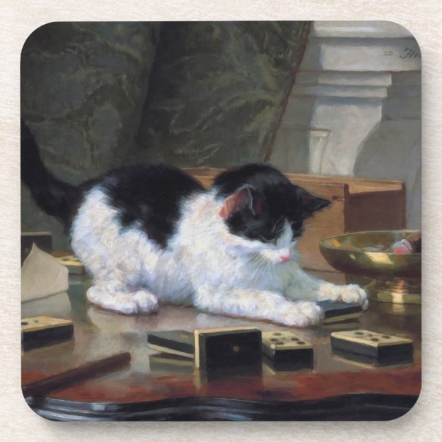 Porta-copo Jogando o gatinho por Henriëtte Ronner-Knip (Frente)