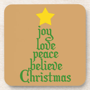 Porta-copo Joy, Love, Peace, Acredite, Natal