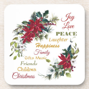 Porta-copo Joy Love Peace Poinsettia Natal