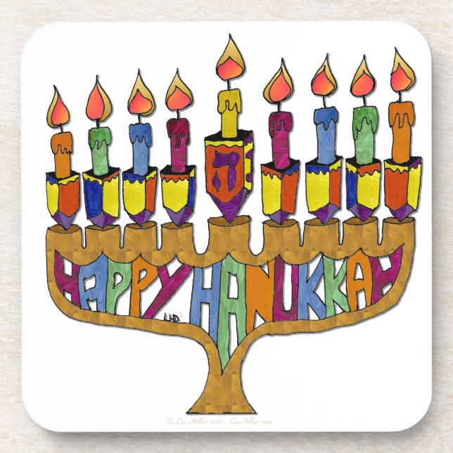 Porta-copo Judaica Happy Hanukkah Dreidel Menorah (Frente)