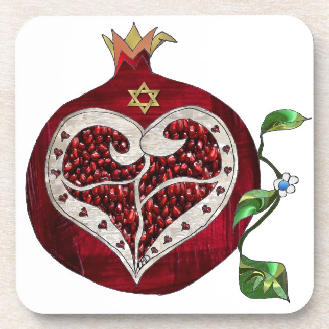 Porta-copo Judaica Pomegranate Heart Hanukkah Rosh Hashanah (Frente)