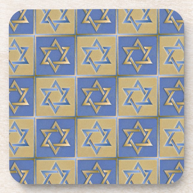 Porta-copo Judaica Star De David Metal Dourado Azul (Frente)