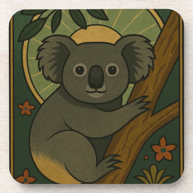 Porta-copo Koala Ornamental em Mandala Botânica (Frente)