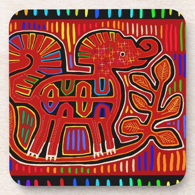 Porta-copo Kuna Indian Baby Elephant - Mola Folk Art (Frente)