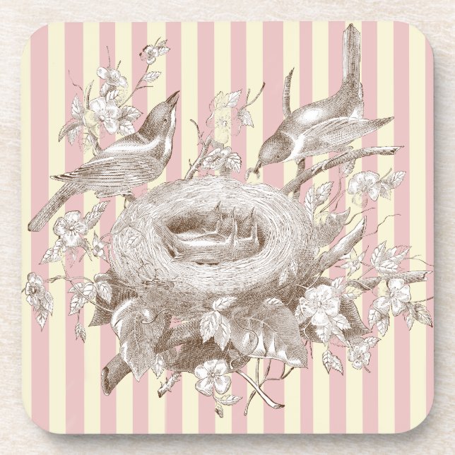 Porta-copo La Petite Famille em fundo rosa e creme (Frente)