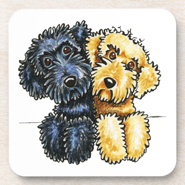 Porta-copo Labradoodles Preto Amarelo Vinculado (Frente)