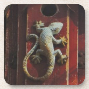 Porta-copo Lagarto-cinza em madeira vestida