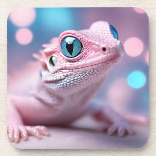 Porta-copo Lagarto Rosa Bonito com Olhos Azuis Grandes
