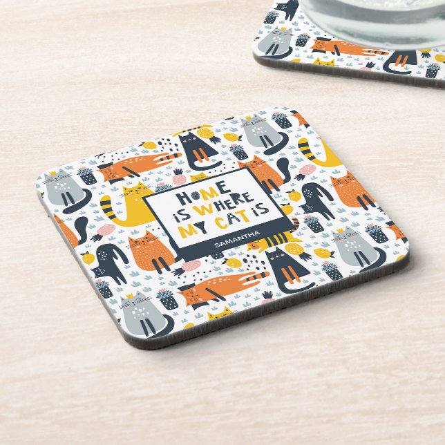 Porta-copo Lar é onde meu gato é cozinha monograma (Left Side)