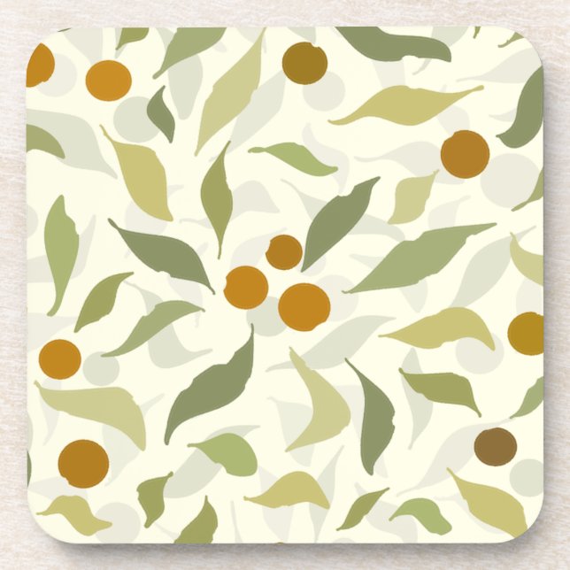 Porta-copo Laranja Berries e Folhas no creme - padrão. (Frente)