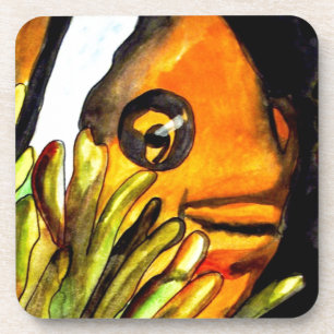 Porta-copo Laranja Palhaço Peixe aquarela pintura original