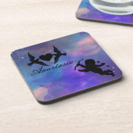 Porta-copo Legal, incríveis, pássaros roxos, com coração e cu