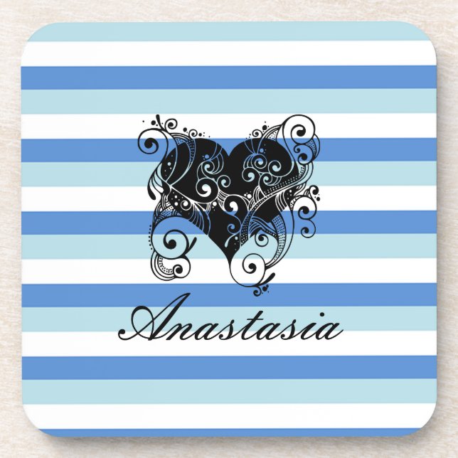 Porta-copo Legal, Incrível, Blue Stripes Coração (Frente)