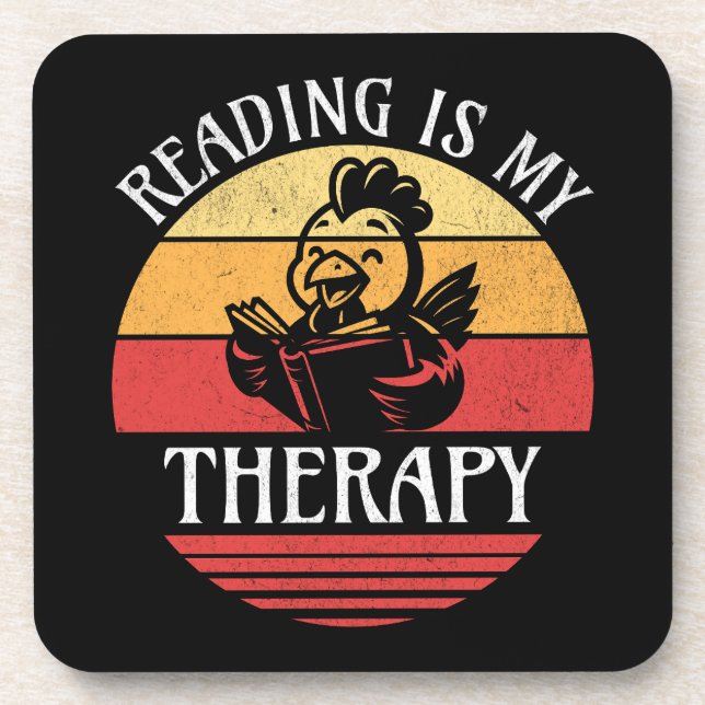 Porta-copo Leitura É Minha Terapia Engraçada Lendo Galinha (Frente)