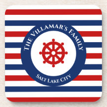 Leme Náutico Azul Marinho Vermelho Listras Brancas