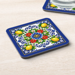 Porta-copo 🍋 Lemon Azul Bloom — Mediterrâneo Azulejo