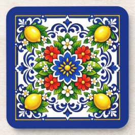 Porta-copo 🍋 Lemon Azul Bloom — Mediterrâneo Azulejo